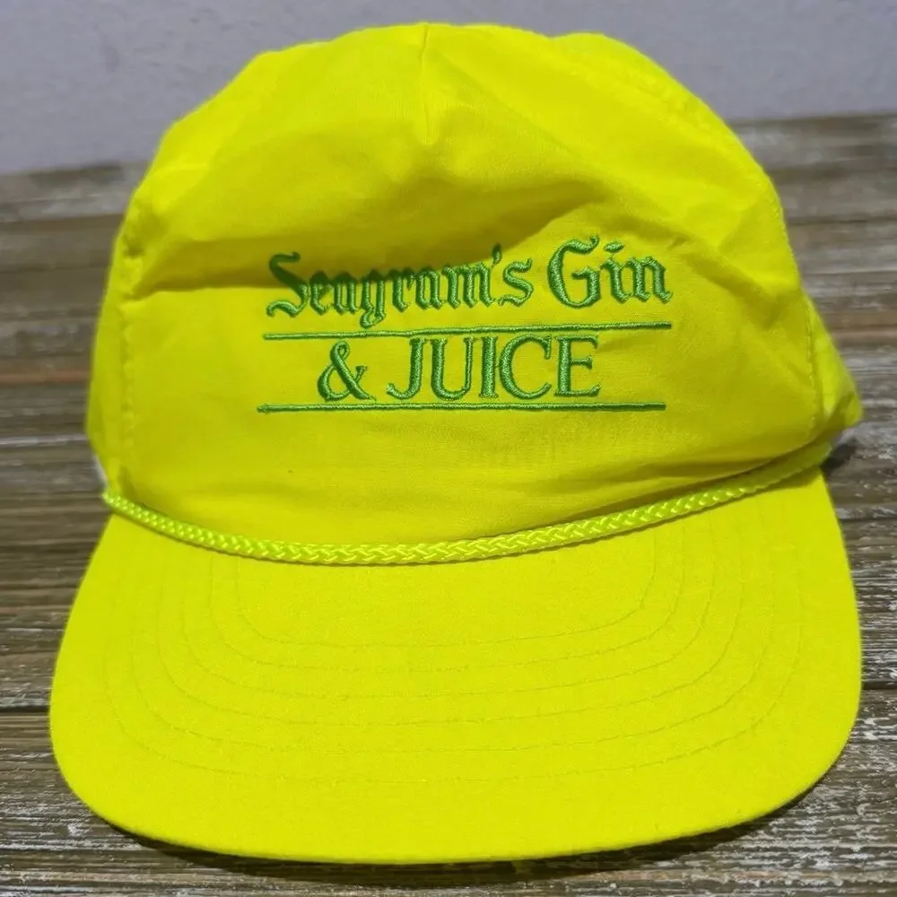 Vintage Seagram's Gin & Juice Hat Neon Yellow 90s Promo Snapback Gorpcore Retro